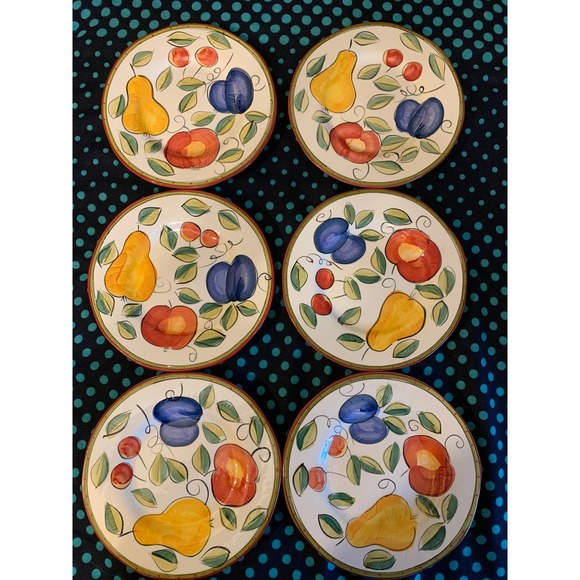 Tabletops gallery Ella 8” side plates set of 6 hand painted fruit colorful fruit - Picture 1 of 11